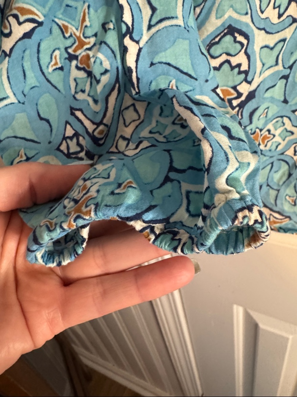 Talbots Turquoise Blue Patterned Long-Sleeve Tunic Blouse (R) - Picture 5 of 5